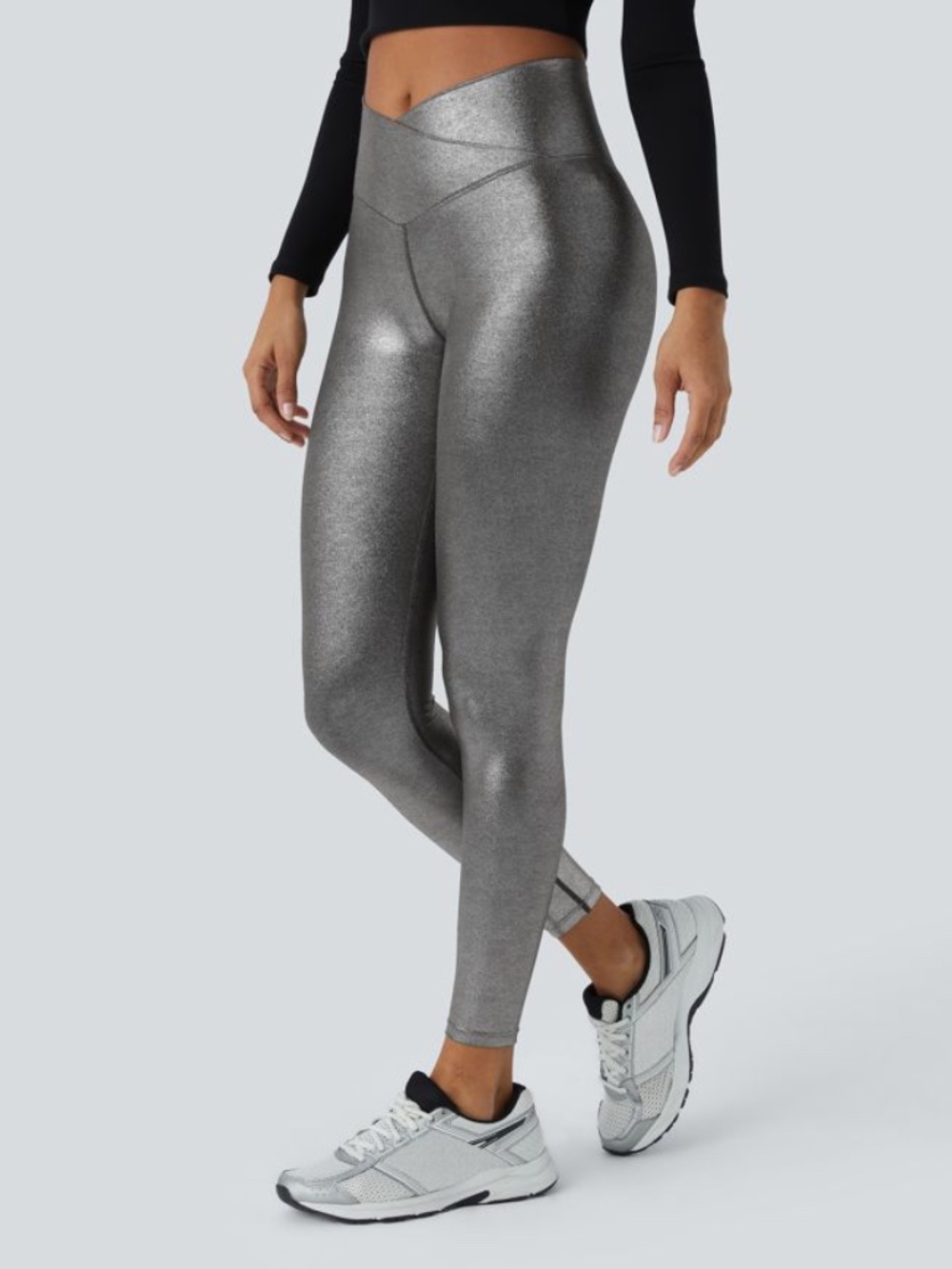 NWT SoftlyZero™ Faux Leather Crossover Pocket Foil Print Stretchy Casual legging